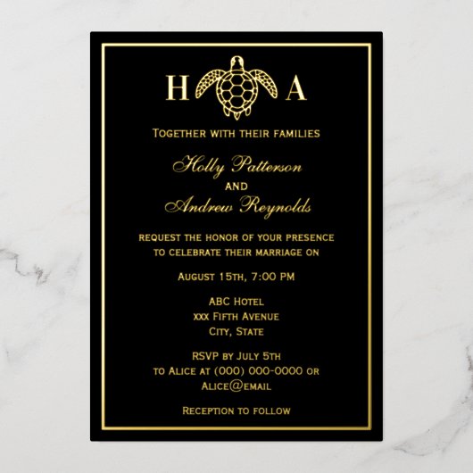 Elegant Sea Turtle #3 Wedding Foil Invitation (Recto)