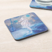 Elegant Seahorse Blue Ocean Waves Bier Onderzetter (Linkerzijde)