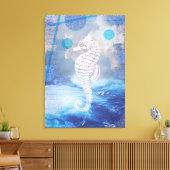 Elegant Seahorse Blue Ocean Waves Canvas Afdruk (Insitu (Woonkamer))
