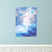 Elegant Seahorse Blue Ocean Waves Canvas Afdruk (Insitu (Houten vloer))