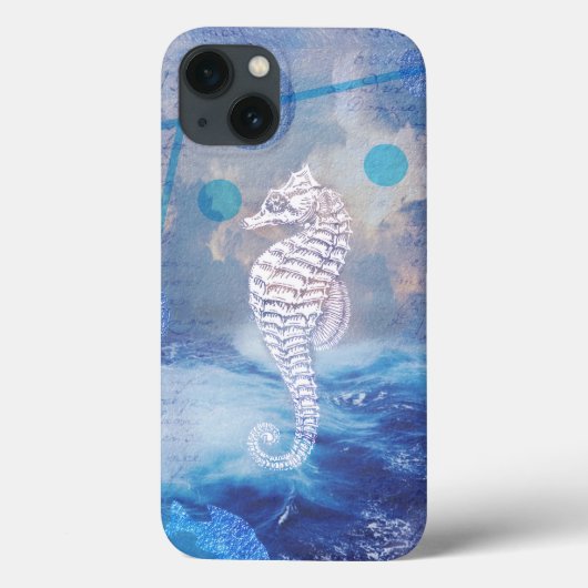 Elegant Seahorse Blue Ocean Waves Case-Mate iPhone Case (Achterkant)