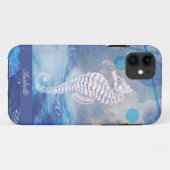 Elegant Seahorse Blue Ocean Waves Name Case-Mate iPhone Case (Achterkant (horizontaal))