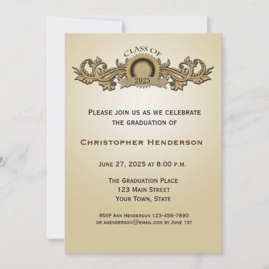 Elegant Seal & Scroll Afstuderen Uitnodiging (Voorkant)