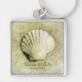 Elegant Seashell Beach Wedding Keepslag Sleutelhanger (Voorkant)