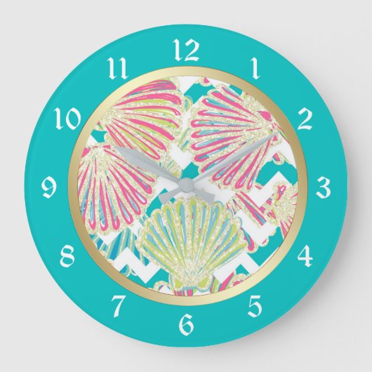 Elegant Seashells Chevron Grote Klok (Voorkant)