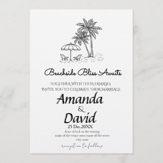 Elegant Seaside Beach Wedding Invitation (Devant)