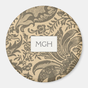 Elegant sepia botanisch patroon monogram magneet