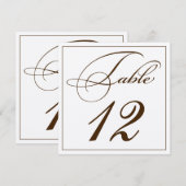 Elégant Sepia Script Table Numéro Cartes (Devant / Derrière)