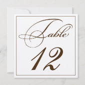 Elégant Sepia Script Table Numéro Cartes (Dos)
