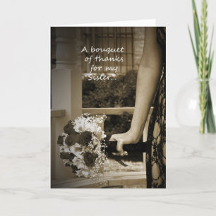 Elegant Sepia Sister Bridesmaid Hartelijk dank Bedankkaart