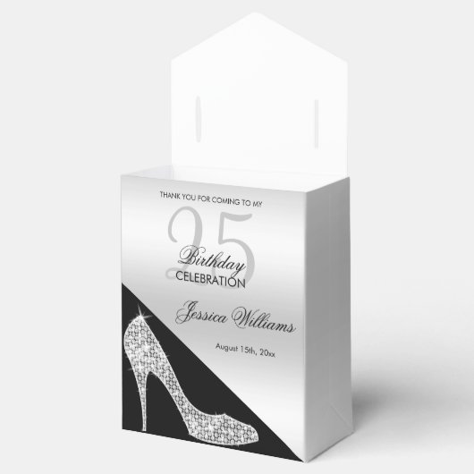 Elegant Sequin Stiletto, Silver & Black Birthday Bedankdoosjes (Geopend)