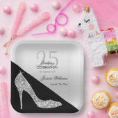 Elegant Sequin Stiletto, Silver & Black Birthday Papieren Bordje (Feest)