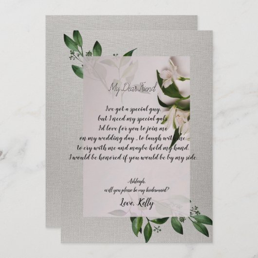 Élégant sera mon invitation de demoiselle d'honneu (Devant / Derrière)