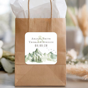 Elegant serene groene berglandschap bruiloft vierkante sticker