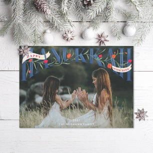 Elegant Serif Hand-Lettered Happy Hanukkah Foto Feestdagenkaart