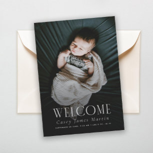 Elegant Serif Welkom Baby Foto Geboorte Aankondiging