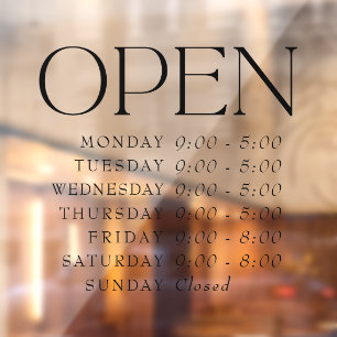 Elegant Serif Winkel Open Uur Bord Raamsticker