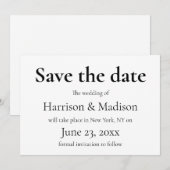 Elegant serif zwart & wit Bruiloft Save The Date (Voorkant / Achterkant)