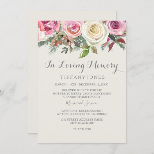 Élégant service de Faire-part commémoratif White R (Devant / Derrière)