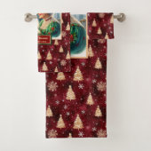 Élégant Serviette de bain rouge Mr et Mme Claus Fe (En situation)