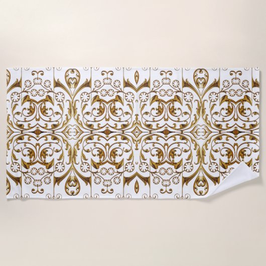 Élégant Serviette de plage or et blanc (Devant)