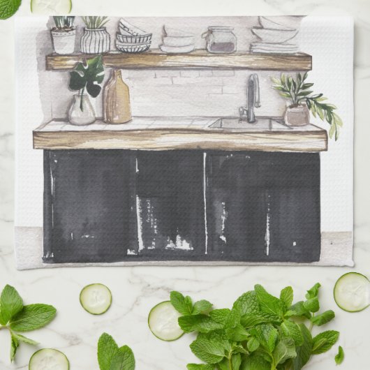 Élégant serviette de thé peint à la main (Plié)