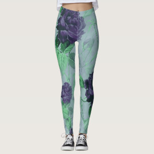 Elegant Shabby Chic Blauw Roos Illustratie Leggings