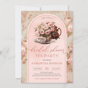 Elegant shabby chic blush bruids thee party kaart