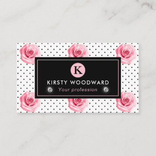Elegant Shabby Chic Pink en Black Rozen Patroon Visitekaartje