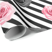 Elegant Shabby Chic Pink en Black Rozen Stripes Cadeaupapier (Rol Hoek)