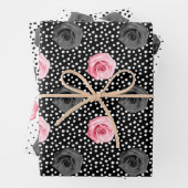 Elegant Shabby Chic Pink en Black Rozen Stripes Inpakpapier Vel (In situ)