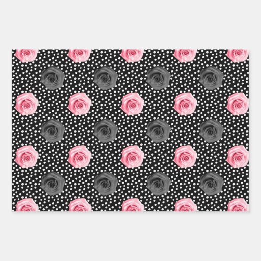 Elegant Shabby Chic Pink en Black Rozen Stripes Inpakpapier Vel (Voorkant)