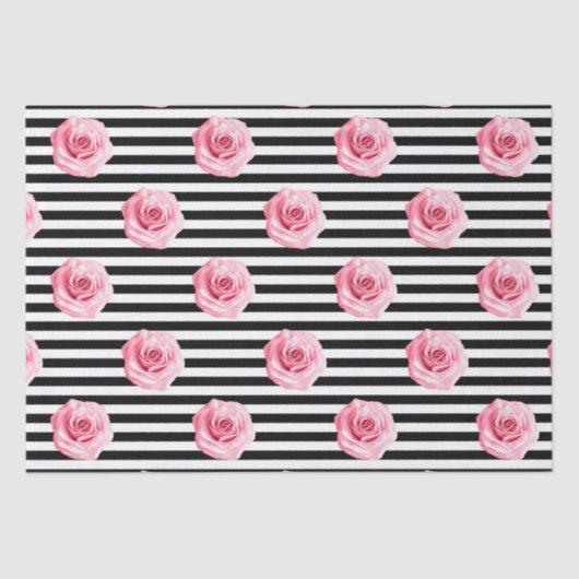 Elegant Shabby Chic Pink Roses and Stripes Tissuepapier (Voorkant)