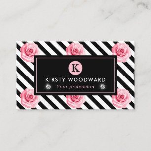 Elegant Shabby Chic Roze en Zwarte Rozen Patroon Visitekaartje