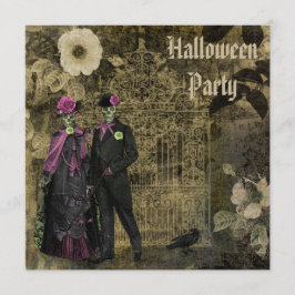 Elegant Shabby Chic Skeletons Halloween Party Kaart