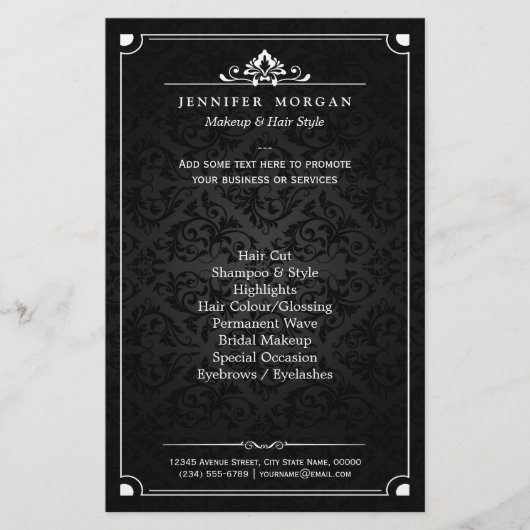 Elegant Shadow Damask Beauty Salon Flyer (Voorkant)