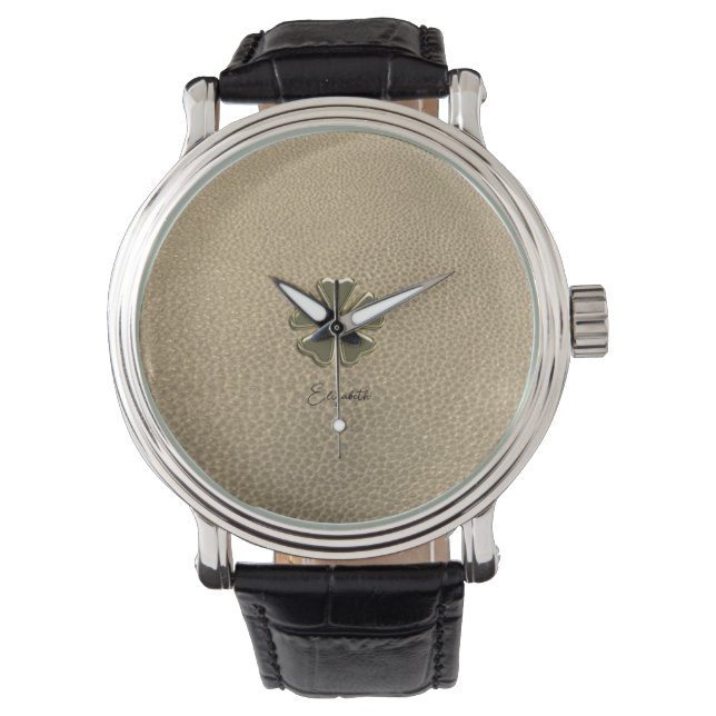 Elegant Shamrock Patrick's Day Leather Horloge (Voorkant)