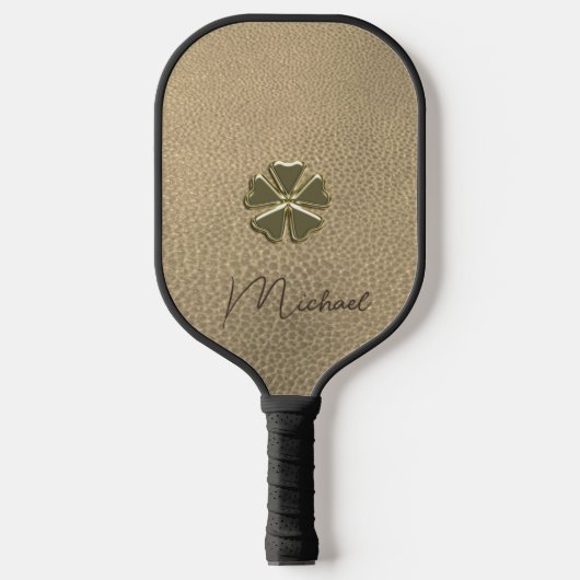 Elegant Shamrock Patrick's Day Leather Pickleball Paddle (Voorkant)
