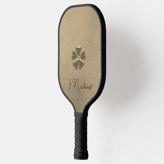 Elegant Shamrock Patrick's Day Leather Pickleball Paddle (Links)