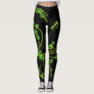Elegant Shamrock Vines and Butterflies Leggings