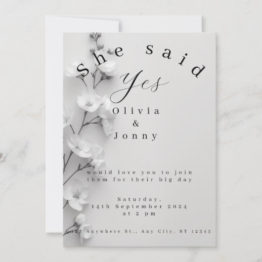 Elegant "She Said Yes" Engagement/Wedding Invitati Bedankkaart (Voorkant)