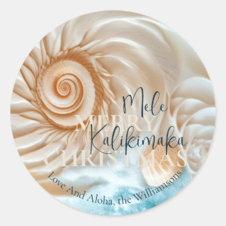 Elegant Shell Mele Kalikimaka | Greetings Ronde Sticker