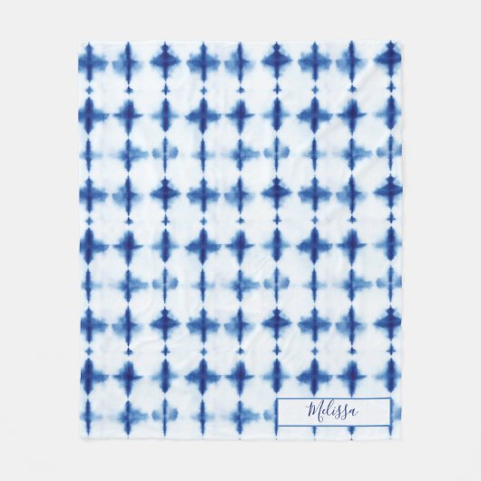 Elegant Shibori Blue Pattern Aangepaste naam Fleece Deken (Voorkant)
