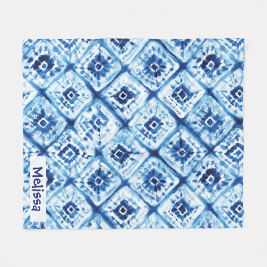 Elegant Shibori Pattern Aangepaste naam Blauw Fleece Deken (Voorkant (Horizontaal))