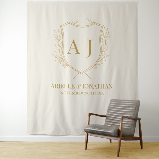 Elegant Shield monogram bruiloft achtergrond Wandkleed (In situ)