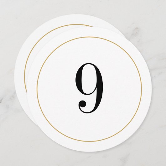 Elégant Shimmer Gold Circle Table Numéro 9 Carte (Devant / Derrière)
