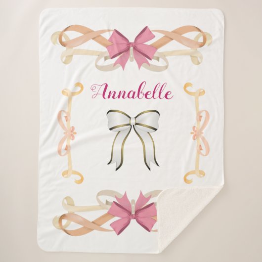 Elegant Shimmery Bow-Ribbon Name Personalize Sherpa Deken (Voorkant)