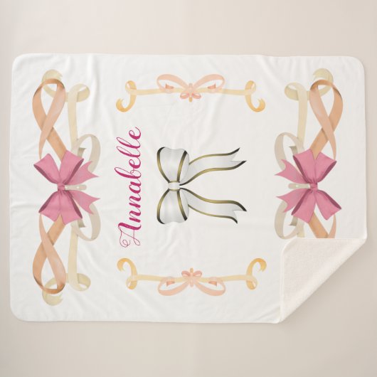 Elegant Shimmery Bow-Ribbon Name Personalize Sherpa Deken (Voorkant (horizontaal))