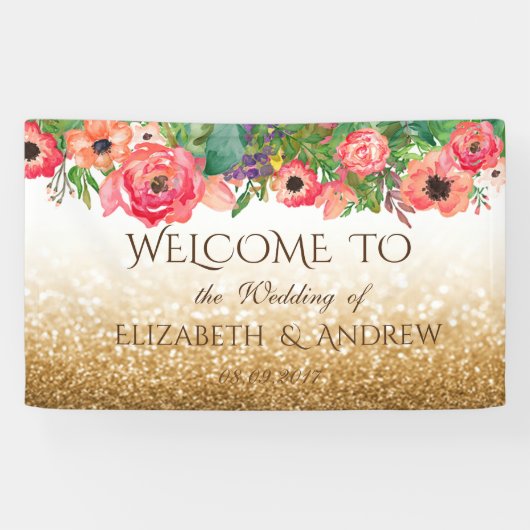 Elegant Shiny Glitter Floral Wedding Banner (Horizontaal)