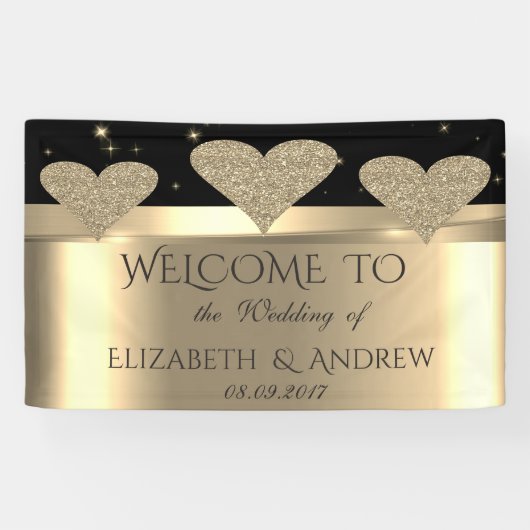 Elegant Shiny Gold Glitter Hearts Wedding Banner (Horizontaal)